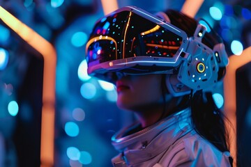 A VR mockup of a space-themed virtual reality game - obrazy, fototapety, plakaty