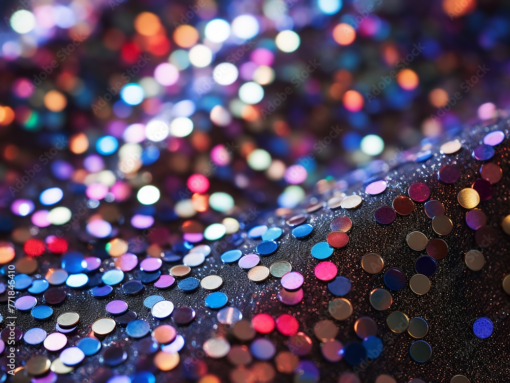 Poster dazzling fabric texture with large multi-colored sparkles.