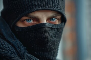 A burglar in a black ski mask