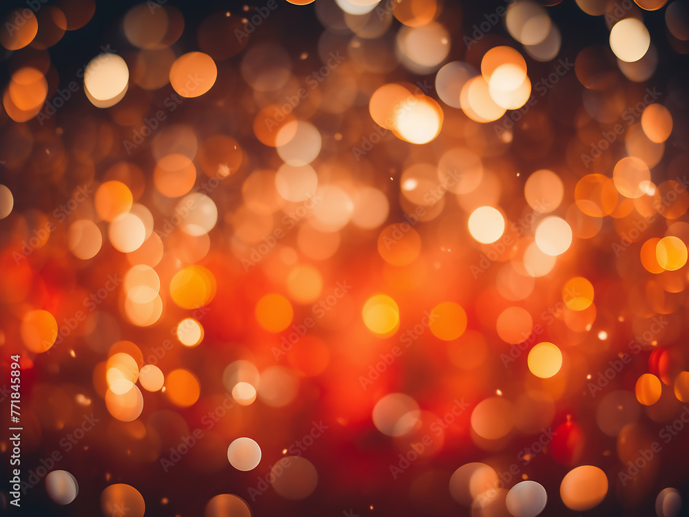 Poster bokeh effect: red and orange color spots from blurred colored lights.