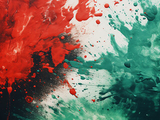 Abstract watercolor landscape: Red and green spots on contemporary canvas.