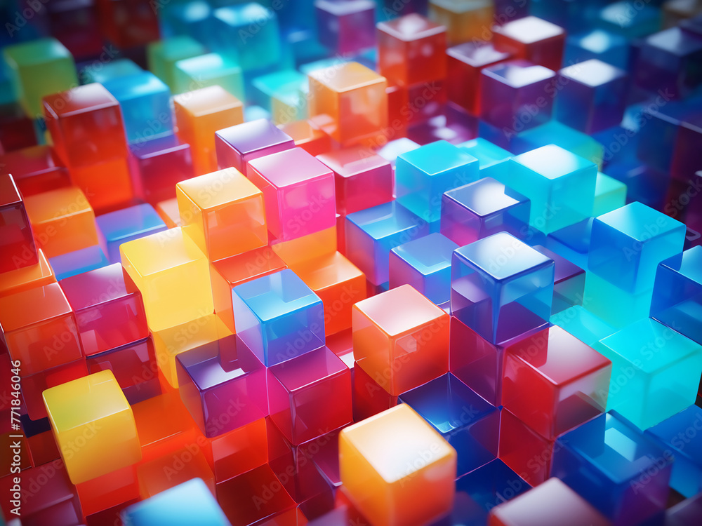 Poster multicolored cubes form a seamless abstract futuristic design.