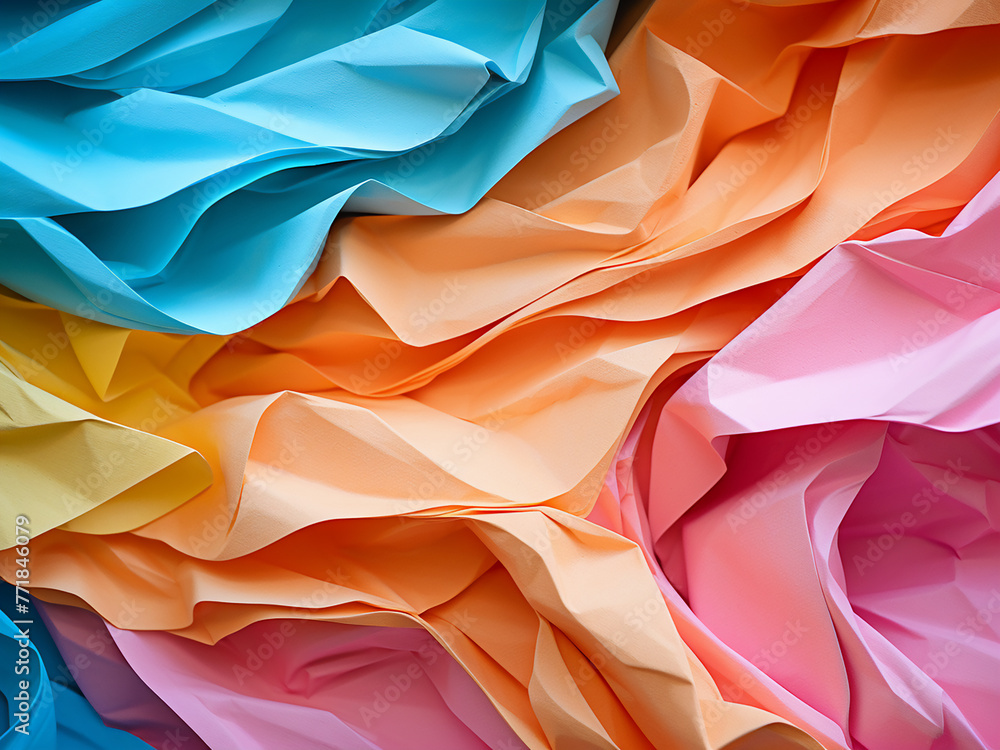 Poster abstract background features layered sheets of colored paper.
