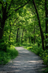 Fototapeta na wymiar Serene Canopy: A Picturesque Hiking Trail Enveloped in Lush Greenery in Kansas City