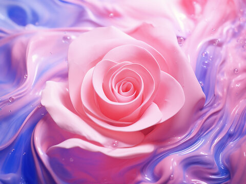 Pastel abstract background features rose ink fluid design.