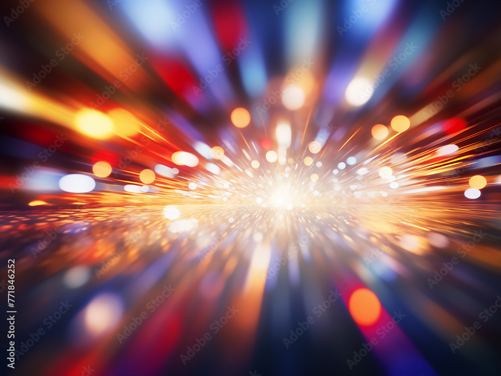 Poster abstract backdrop implies high-speed movement with bokeh effect.