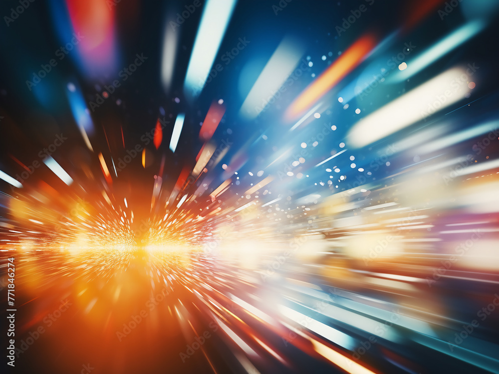 Poster bokeh elements suggest speed in the abstract scene.