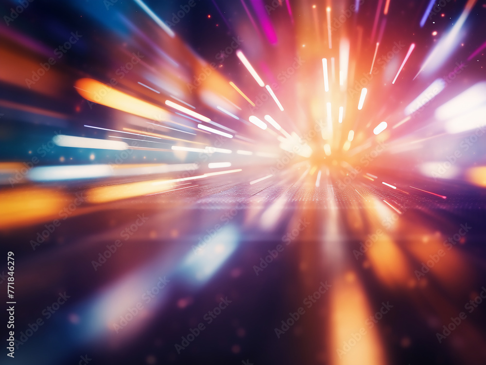 Poster abstract backdrop features bokeh, indicating swift movement.