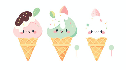 Delicious ice cream kawaii character flat cartoon v