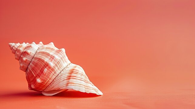 A solitary seashell placed elegantly on a tranquil coral-colored background, real photo, stock photography generative ai images