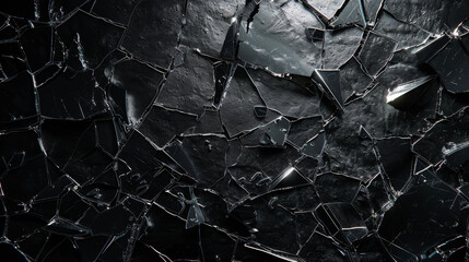 A black and white photo of a shattered glass. The photo is of a broken glass with jagged edges and a dark background. The mood of the photo is somber and melancholic, as it captures the destruction - obrazy, fototapety, plakaty