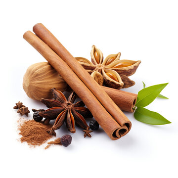 anise and cinnamon on a white background