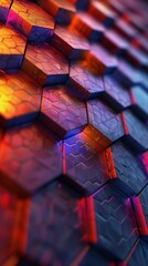 Vibrant hexagon pattern, multicolored geometric shapes, sleek modern background, central focus