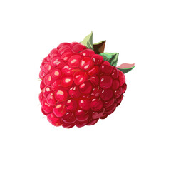 Raspberry fruit with green stem on transparent background