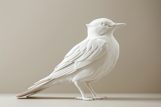 Clay render of a minimalistic bird, elegant design, isolated on a pure solid background , clean sharp