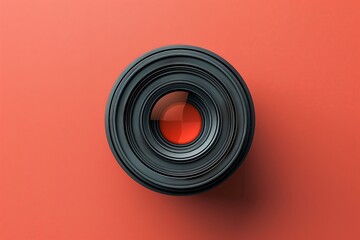Claystyle rendering of a camera lens icon, detailed texture, solid color background , clean sharp - obrazy, fototapety, plakaty