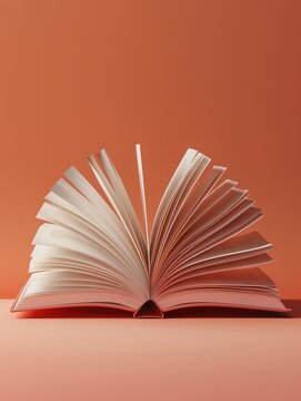 Claystyle rendering of an open textbook, detailed pages, isolated against a solid color backdrop , clean sharp