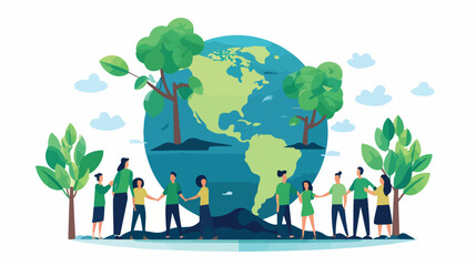 Eco-friendly people with Earth globe saving planet