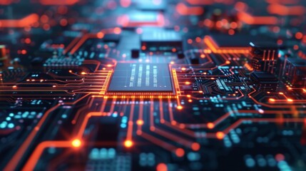 Fototapeta premium Close-up of computer chip with glowing light bulbs