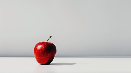A single red apple placed delicately on a pristine white surface, minimalist style, real photo, stock photography - obrazy, fototapety, plakaty
