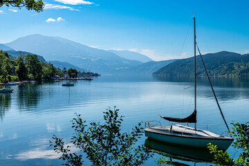 Sailing Boat on Millstätter Lake Against Austrian Alps