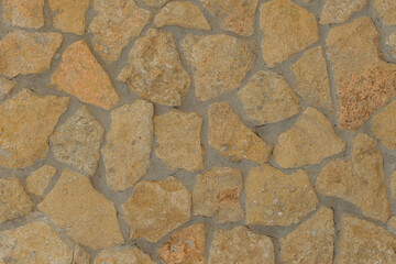Yellow Sandstone Abstract Stone Rough Solid Pattern Floor Tile Surface Texture Wall Background Coarse Mosaic Urban
