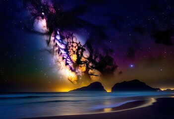 Painting the Milky Way Night Sky with Celestial Light - obrazy, fototapety, plakaty