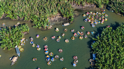 Coconut forest tourist area in Hoi An, Quang Nam with basket boats for transportation. Photo taken...