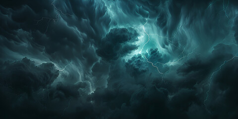 Fototapeta na wymiar Black Dark Greenish Blue Dramatic Night Sky Gloomy Ominous Storm Rain Clouds Background