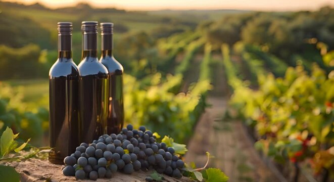 Wine vineyard with bottles of liquid assets