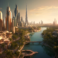 Obraz premium ドバイの朝焼け GenerativeAI