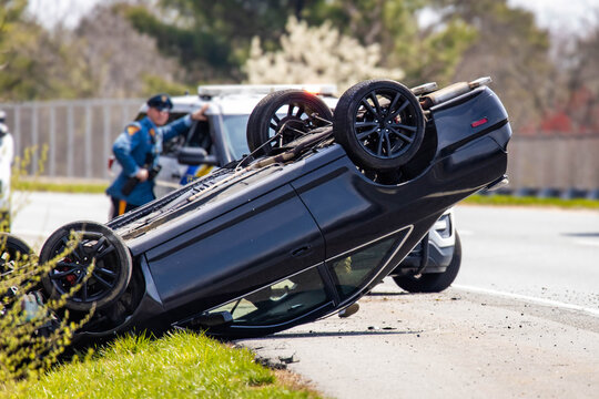 Vehicle rollover highway road accident with police