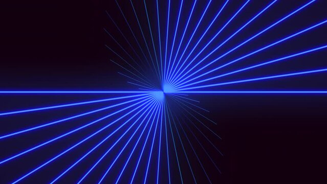 A stunning blue laser beam projects onto a black backdrop, consisting of numerous slender lines converging gracefully at the image center