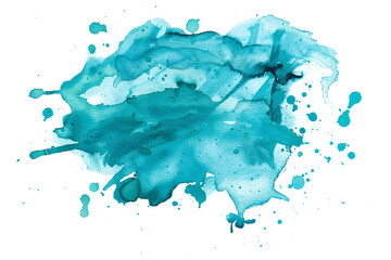 Turquoise watercolor ink splashes on white background.