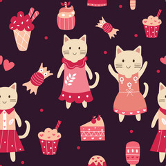 Seamless pattern of cute cartoon cat illustration