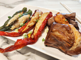 Variety of yong tau fu or stuffed tofu in Malaysia