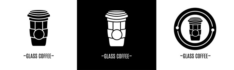 Glass coffee logo set. Collection of black and white logos. Stock vector.