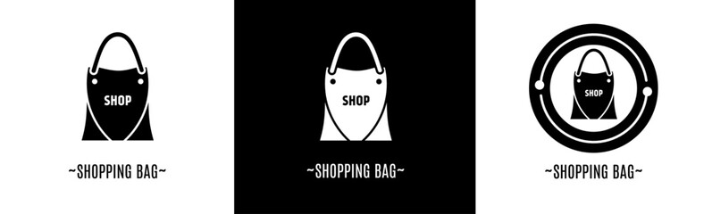 Shopping bag logo set. Collection of black and white logos. Stock vector.