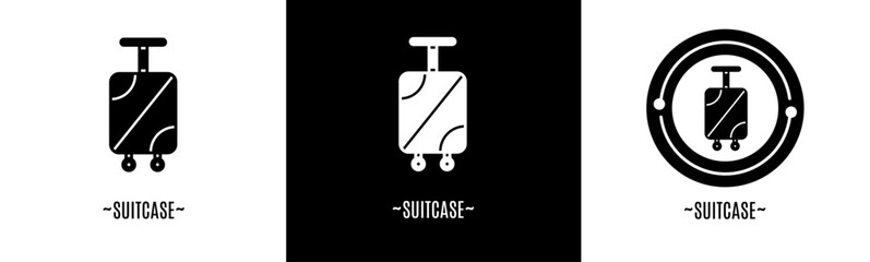 Suitcase logo set. Collection of black and white logos. Stock vector.