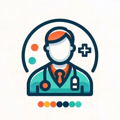 A stylized icon of a healthcare professional with a stethoscope and medical symbols, indicative of a doctor or medical practitioner