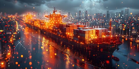 Efficient Global Logistics Network with Cargo Ship and Transport Containers for Rapid Online Order Delivery. Concept Global Logistics, Cargo Ship, Transport Containers, Online Order Delivery