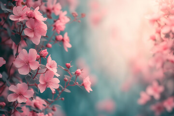 Pink early spring flowers on tree branches. - obrazy, fototapety, plakaty