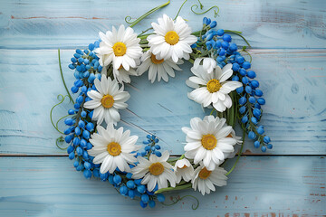 Obraz premium bouquet of daisies on a wooden background, Generative AI