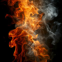 Intense Fire With Smoke Close Up