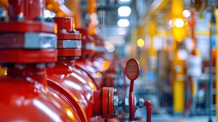 A closeup of a refinerys fire suppression system, highlighting the safety measures in place for fire prevention - obrazy, fototapety, plakaty
