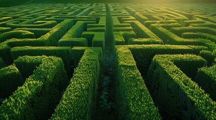 A maze with a clear path leading out, symbolizing the solving of problems on the way to success