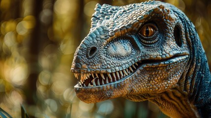 Closeup of a Utahraptor in entrepreneurial ventures, capturing its innovative spirit in business startups, suitable for entrepreneurship visuals