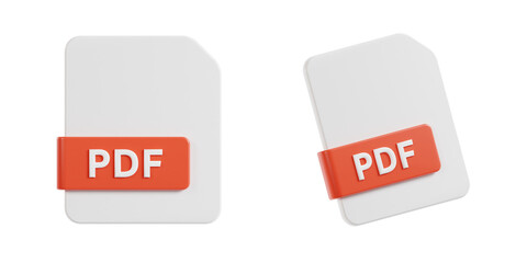 3d pdf, 3d render icon illustration, transparent background, file format