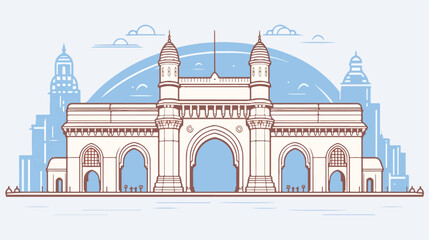 Naklejka premium Gateway of India - Mumbai India Lineal Icon. Landma