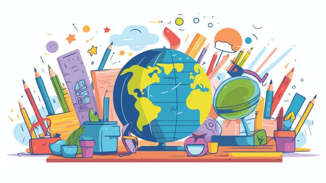 Geography Globe And Writing Tools Set Of School And